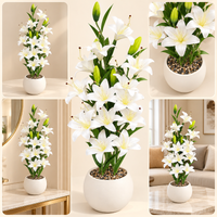 White Lily Artificial Flower Arrangement with Round Ivory Pot, 35 x 7 inches - view 2