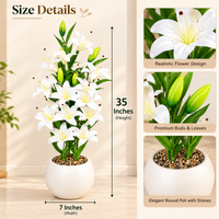 White Lily Artificial Flower Arrangement with Round Ivory Pot, 35 x 7 inches - view 3
