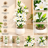 White Lily Artificial Flower Arrangement with Round Ivory Pot, 35 x 7 inches - view 4