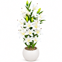 White Lily Artificial Flower Arrangement with Round Ivory Pot, 35 x 7 inches - view 5
