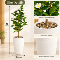 White Blossom Artificial Decorative Tree with Tall Textured Cream Planter, 45 x 9 inches - view 2