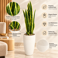 Variegated Snake Plant Artificial Floor Plant with Textured Cream Planter, 43 x 8.5 inches - view 3