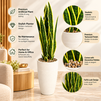 Variegated Snake Plant Artificial Floor Plant with Textured Cream Planter, 43 x 8.5 inches - view 4