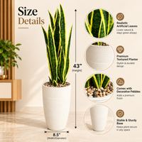 Variegated Snake Plant Artificial Floor Plant with Textured Cream Planter, 43 x 8.5 inches - view 5
