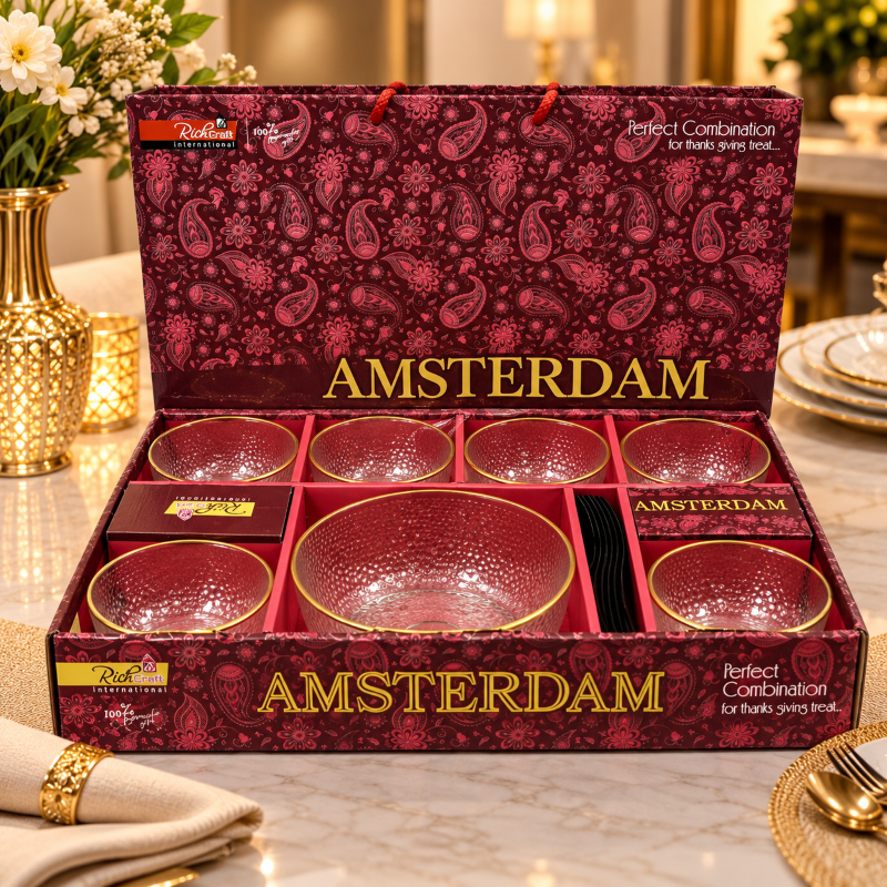 Anupam Amsterdam premium glass bowl serving set in gift box