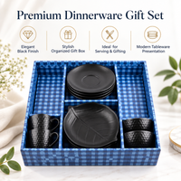 Anupam black ceramic dinnerware gift set lifestyle view