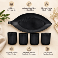 Anupam 5-piece black leaf serving set features image