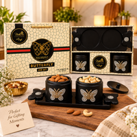 Anupam premium butterfly jar set with 2 black jars and decorative tray
