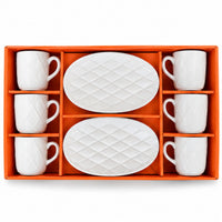 Anupam white ceramic tea coffee set with six mugs and two serving plates in gift box