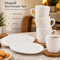 Anupam elegant ceramic serveware set with mugs and plates for tea coffee family time and gifting