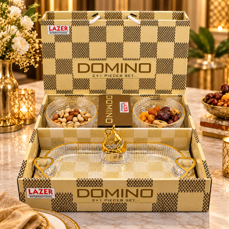 Anupam Domino premium glass serving bowl and tray set 2 plus 1 gift box