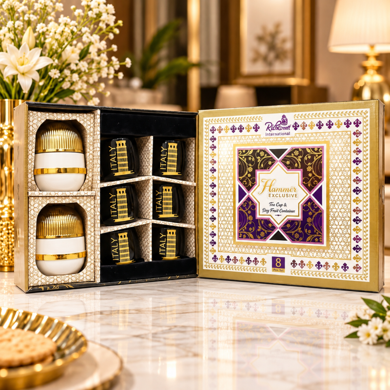 Anupam Hammer Exclusive tea cup and dry fruit container gift set of 8