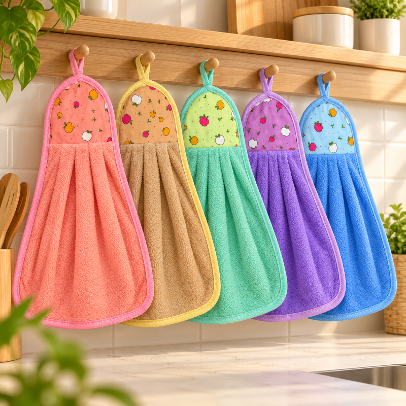 Anupam pack of 5 hanging microfiber cleaning cloths in assorted colors