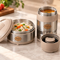 Anupam insulated lunch box set filled with hot food