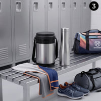 Anupam insulated lunch jar and stainless steel bottle gym use
