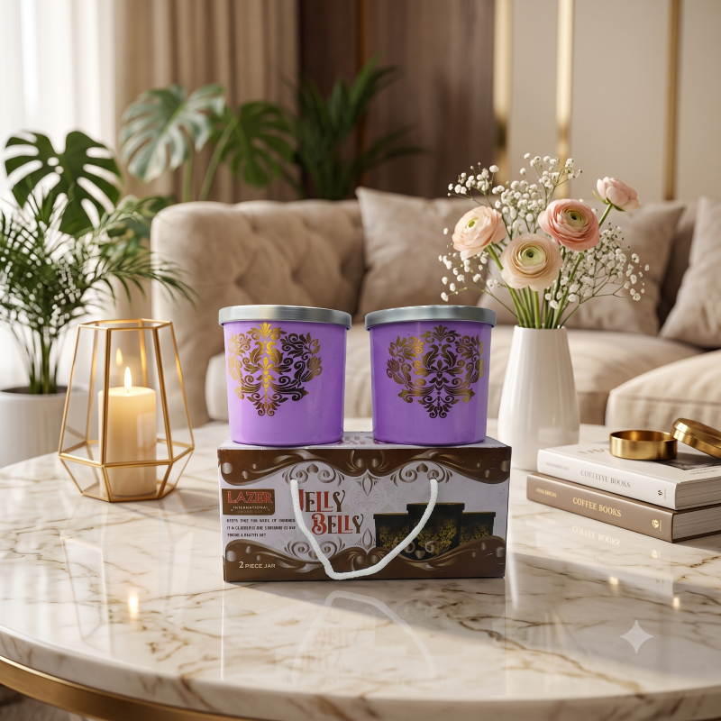 Anupam Jelly Belly Premium Purple Decorative Kitchen Storage Jar Set of 2 with Metal Lids