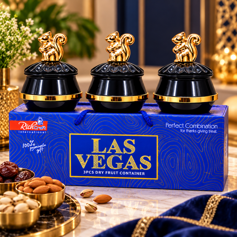 Anupam Las Vegas 3 piece dry fruit container set with squirrel lid handles
