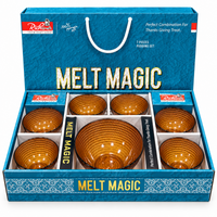 Anupam Melt Magic amber glass 7 piece pudding bowl set with 6 small bowls and 1 large serving bowl