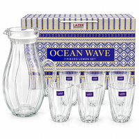 Anupam Ocean Wave 7 piece lemon set with 1 jug and 6 glasses on white background