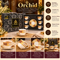 Anupam Orchid 6 cup and 6 saucer set on white background