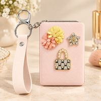 Anupam pink floral embellished pocket mirror with keychain 131610, view 1