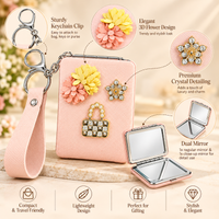 Anupam pink floral embellished pocket mirror with keychain, image 2