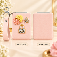 Anupam pink floral embellished pocket mirror with keychain, image 3