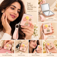 Anupam pink floral embellished pocket mirror with keychain, image 4