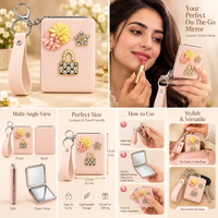 Anupam pink floral embellished pocket mirror with keychain, image 5
