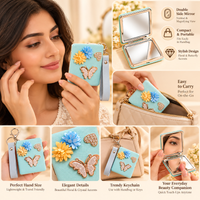 Anupam turquoise butterfly floral embellished pocket mirror 131610A, view 4