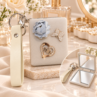 Anupam grey rose and heart embellished keychain pocket mirror 131610B, view 1