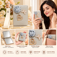 Anupam grey rose and heart embellished keychain pocket mirror 131610B, view 4