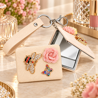 Anupam ivory rose bee and butterfly keychain pocket mirror 131610C, view 1