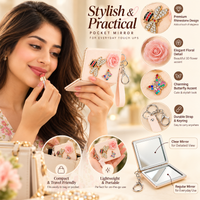 Anupam ivory rose bee and butterfly keychain pocket mirror 131610C, view 2