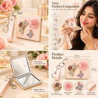 Anupam ivory rose bee and butterfly keychain pocket mirror 131610C, view 4