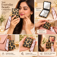Anupam Leopard Print with Scarf Keychain Pocket Mirror, Dual Mirror with Keychain for Handbag & Travel, image 3