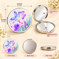 Anupam Purple Rose & Butterfly Glitter Round Pocket Mirror, Folding Dual Mirror for Handbag, Makeup & Travel, image 3