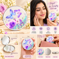 Anupam Purple Rose & Butterfly Glitter Round Pocket Mirror, Folding Dual Mirror for Handbag, Makeup & Travel, image 4