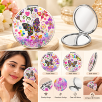 Anupam Colourful Floral Butterfly Glitter Round Pocket Mirror, Folding Dual Mirror for Handbag, Makeup & Travel, image 2