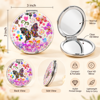 Anupam Colourful Floral Butterfly Glitter Round Pocket Mirror, Folding Dual Mirror for Handbag, Makeup & Travel, image 3