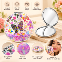 Anupam Colourful Floral Butterfly Glitter Round Pocket Mirror, Folding Dual Mirror for Handbag, Makeup & Travel, image 4