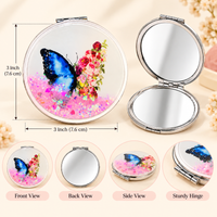 Anupam Blue Butterfly & Pink Floral Glitter Round Pocket Mirror, Folding Dual Mirror for Handbag, Makeup & Travel, image 3
