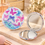 Anupam Pink & Blue Butterfly Glitter Round Pocket Mirror, Folding Dual Mirror for Handbag, Makeup & Travel, image 1