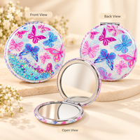 Anupam Pink & Blue Butterfly Glitter Round Pocket Mirror, Folding Dual Mirror for Handbag, Makeup & Travel, image 3