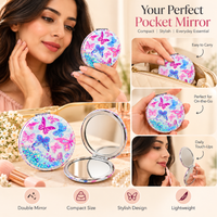 Anupam Pink & Blue Butterfly Glitter Round Pocket Mirror, Folding Dual Mirror for Handbag, Makeup & Travel, image 4