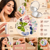 Anupam Green Butterfly Garden Glitter Round Pocket Mirror, Folding Dual Mirror for Handbag, Makeup & Travel, image 2