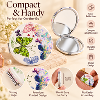 Anupam Green Butterfly Garden Glitter Round Pocket Mirror, Folding Dual Mirror for Handbag, Makeup & Travel, image 3