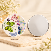 Anupam Green Butterfly Garden Glitter Round Pocket Mirror, Folding Dual Mirror for Handbag, Makeup & Travel, image 4