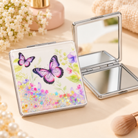 Anupam Purple Butterfly Garden Square Glitter Pocket Mirror, Folding Dual Mirror for Handbag, Makeup & Travel, image 1