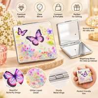 Anupam Purple Butterfly Garden Square Glitter Pocket Mirror, Folding Dual Mirror for Handbag, Makeup & Travel, image 2